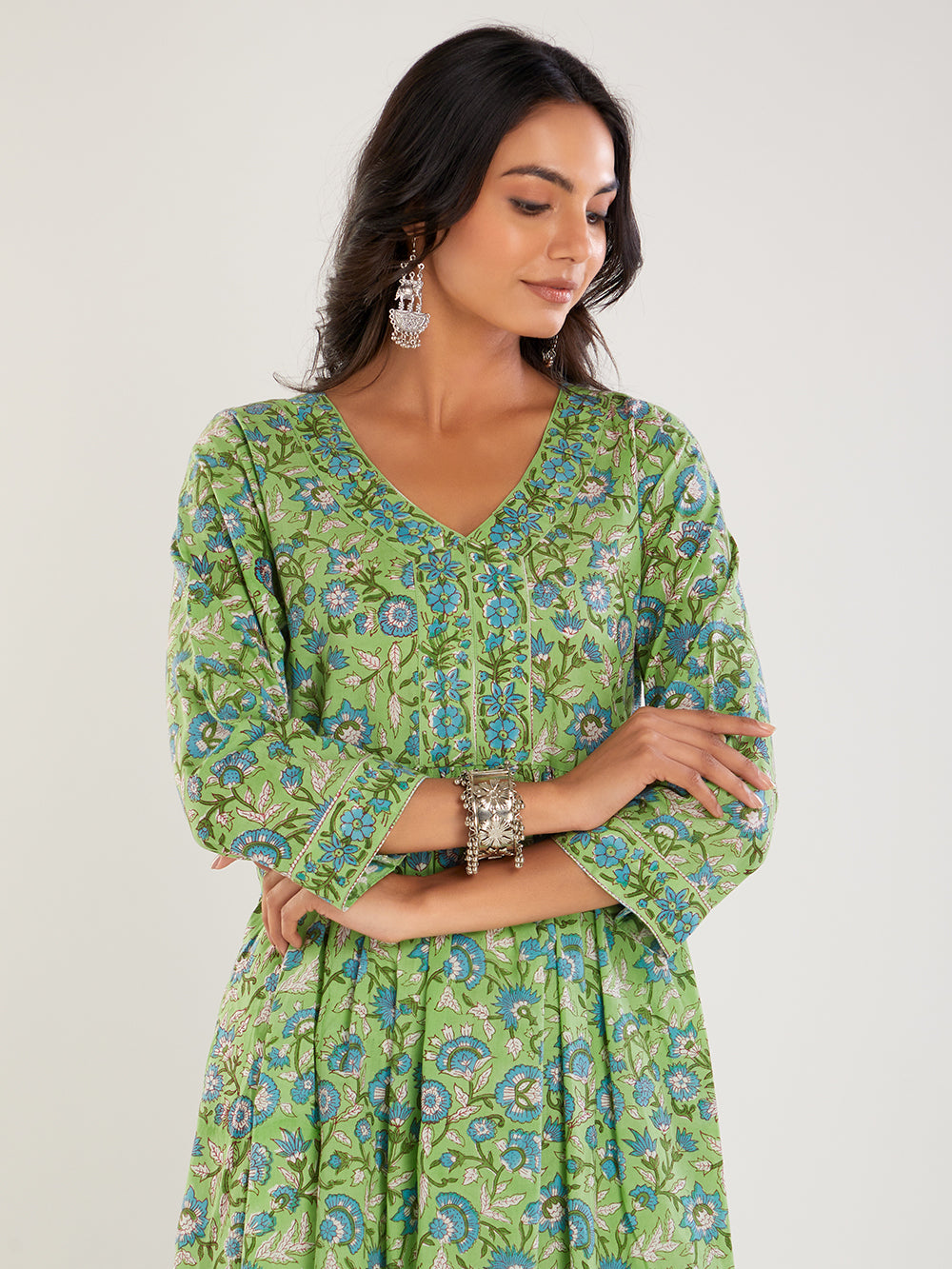 Green Hand Block Print Suit Set- Set of 3