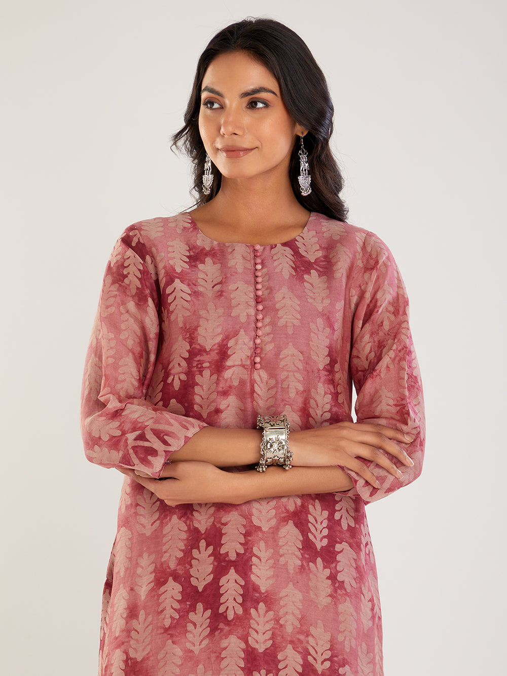 Pink Chanderi Silk hand block print suit set- set of 3