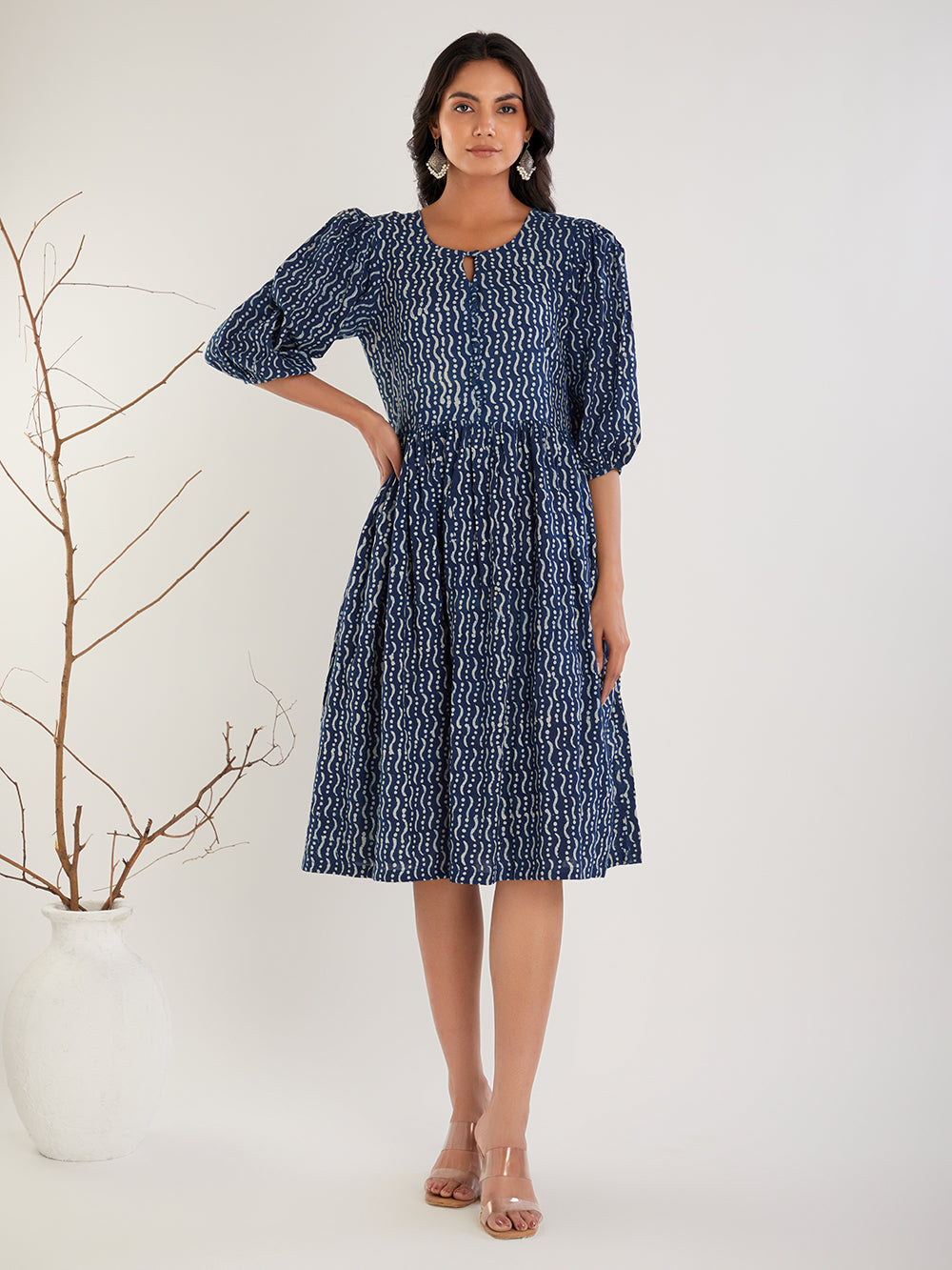 Indigo hand Block Print cotton Frock