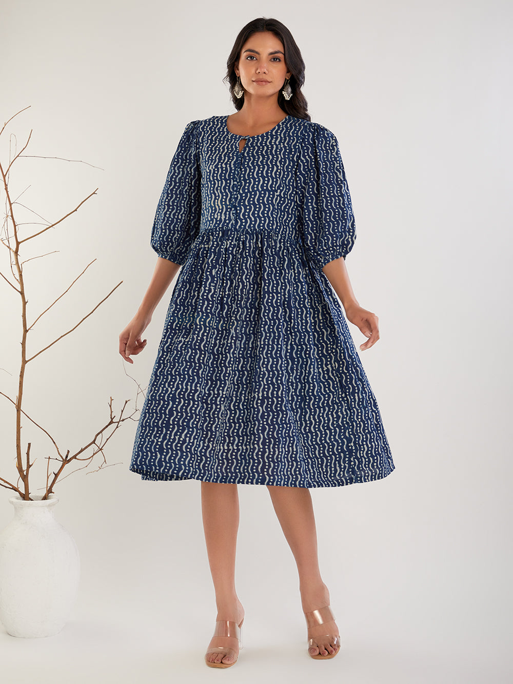 Indigo hand Block Print cotton Frock