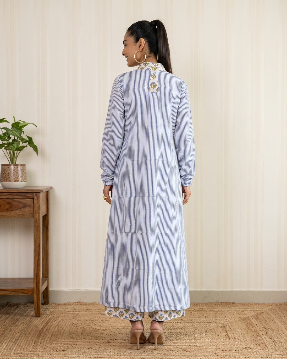 Green & Blue Printed Long Jacket Co-Ord Set
