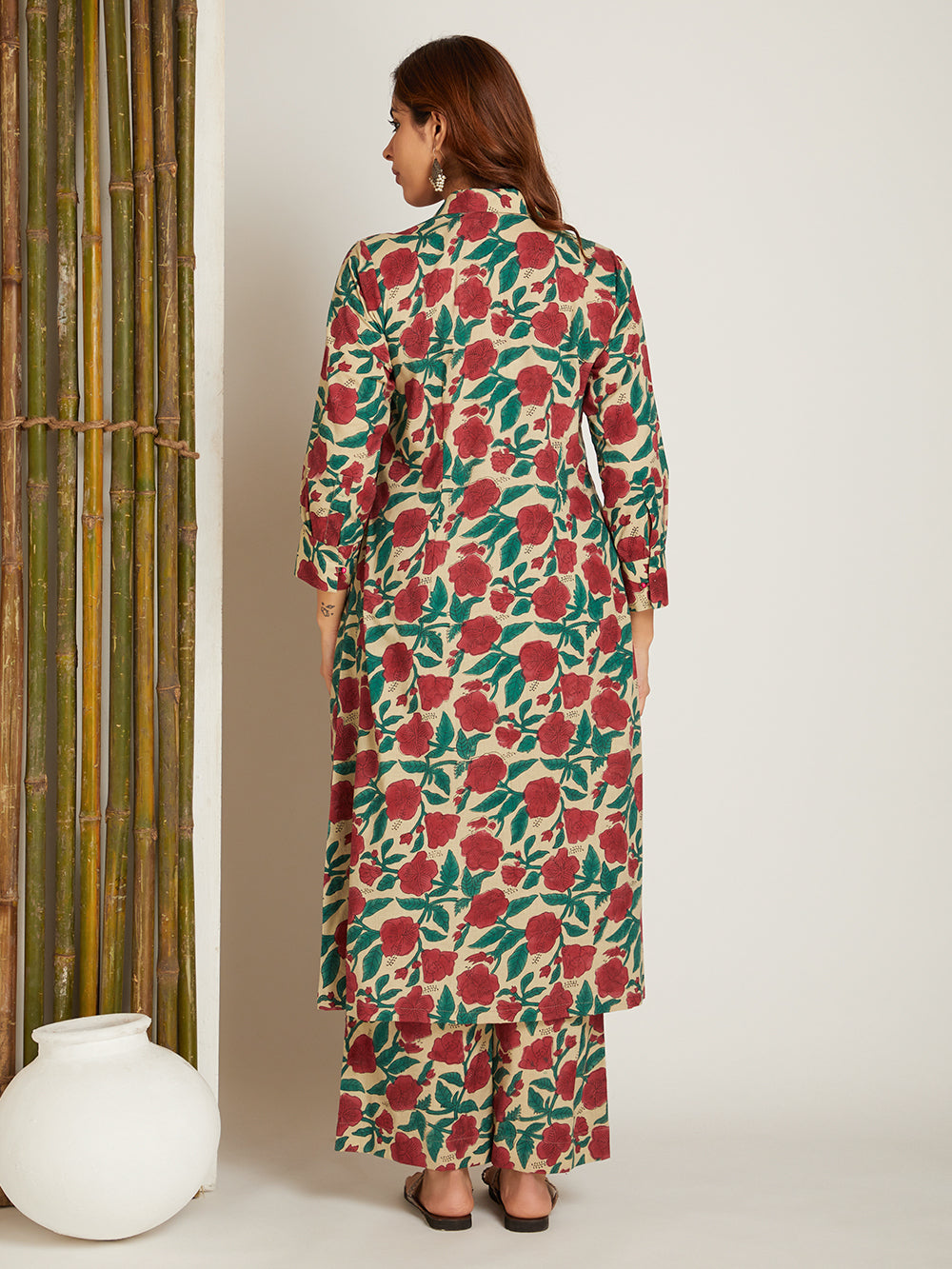 Bottle Green Block Printed Kurta with Pants
