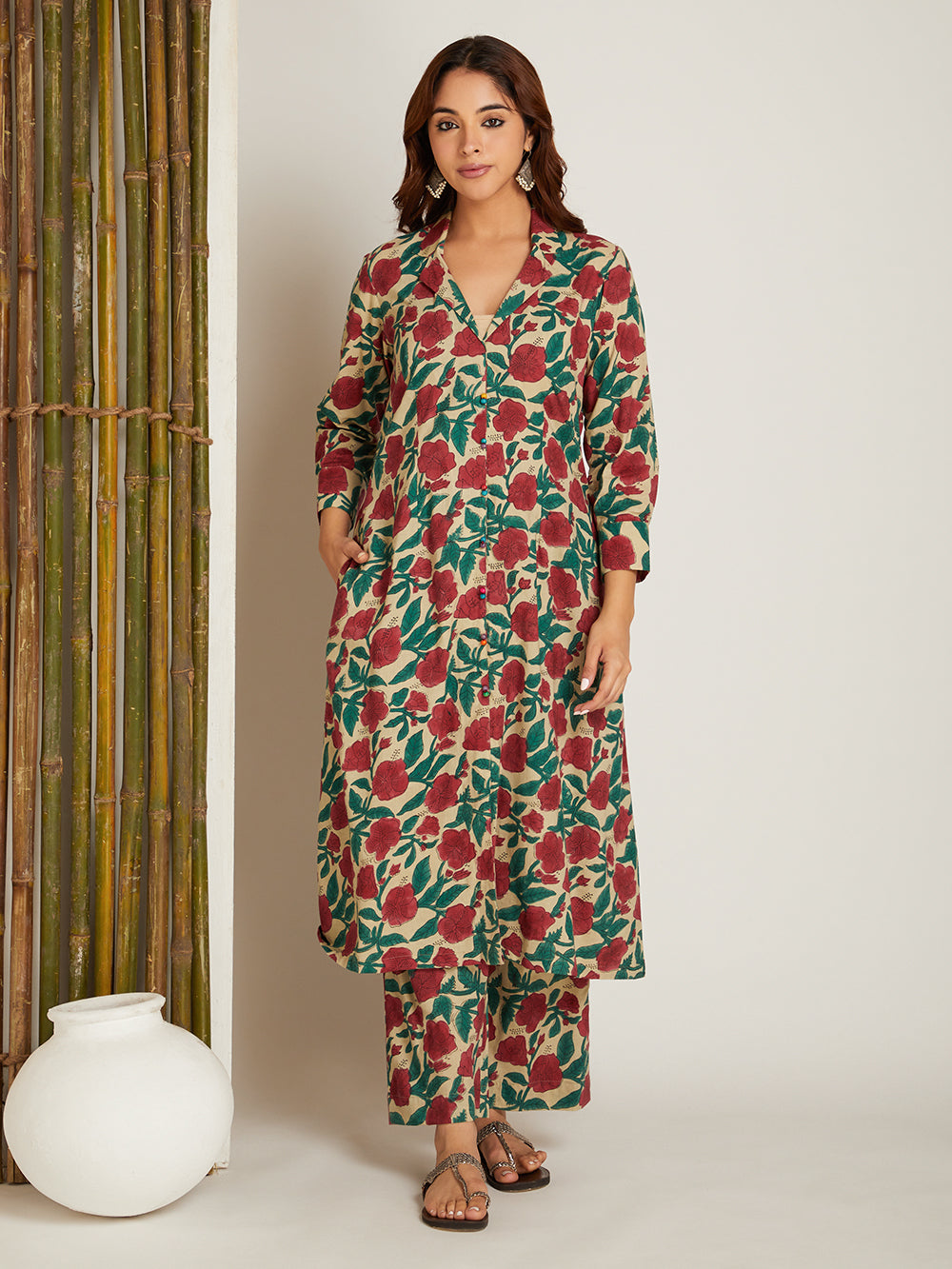 Bottle Green Block Printed Cotton Pants