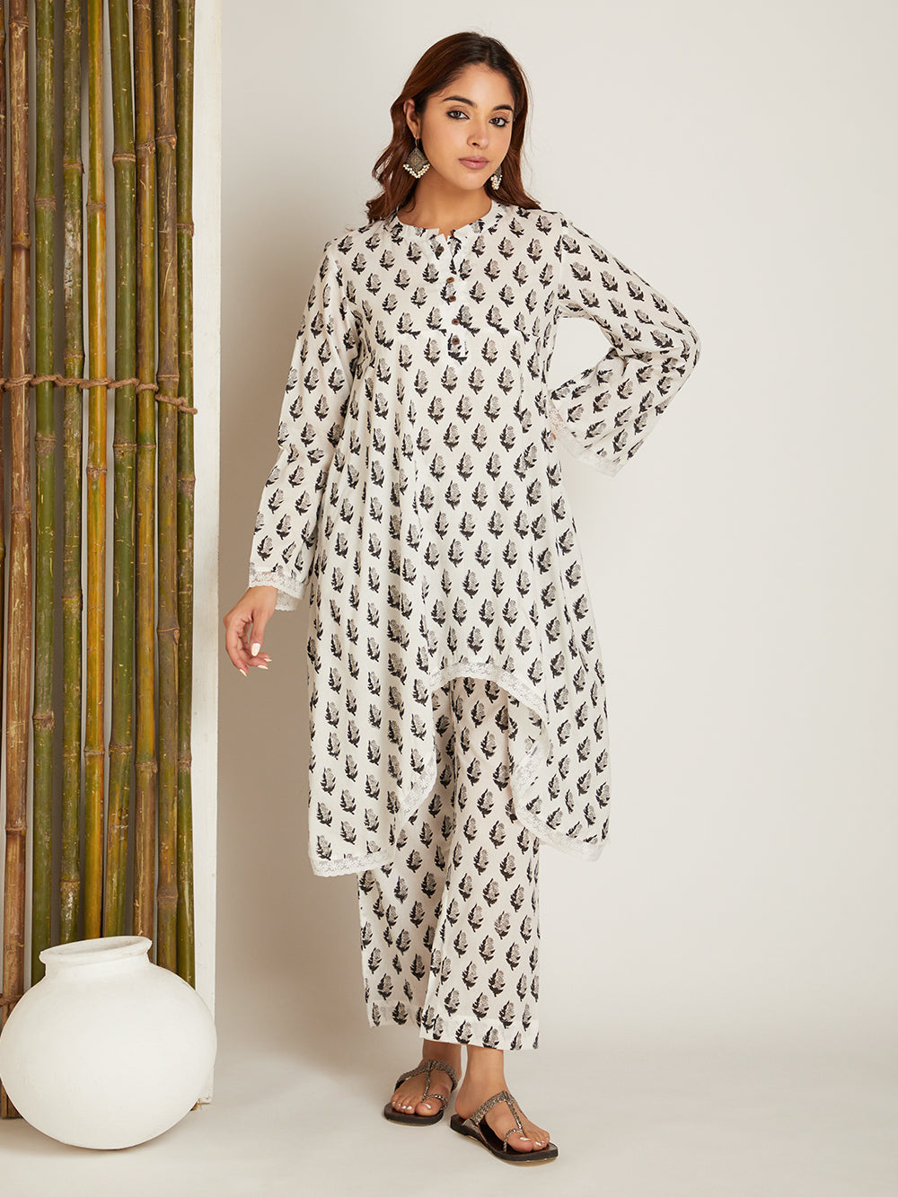 Black Cotton Block Printed Pants