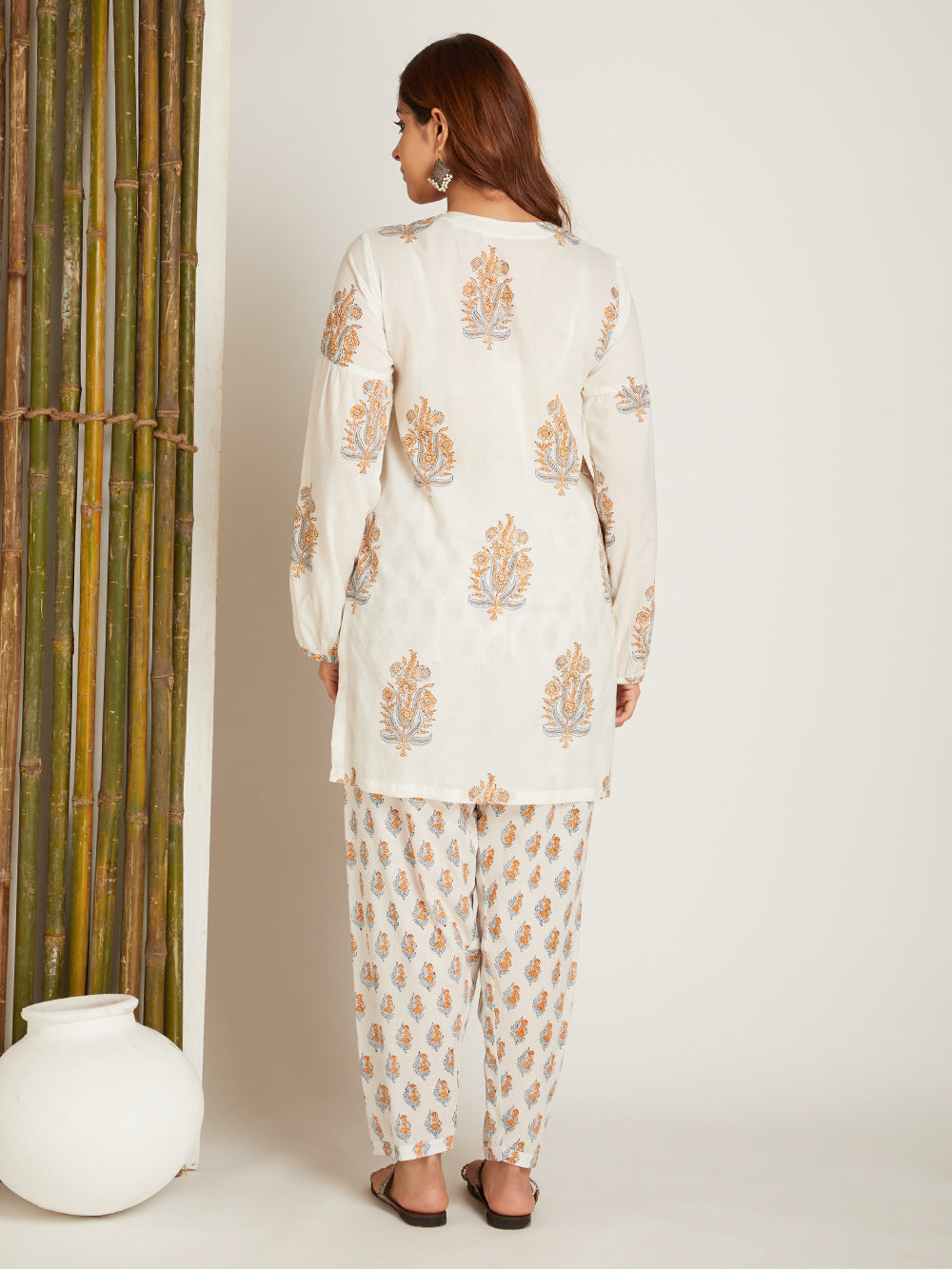 Mustard Yellow Cotton Block Printed Kurta