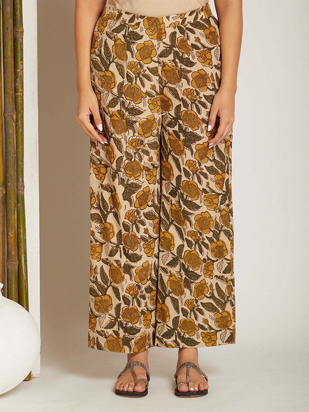 Brown Block Printed Cotton Pants