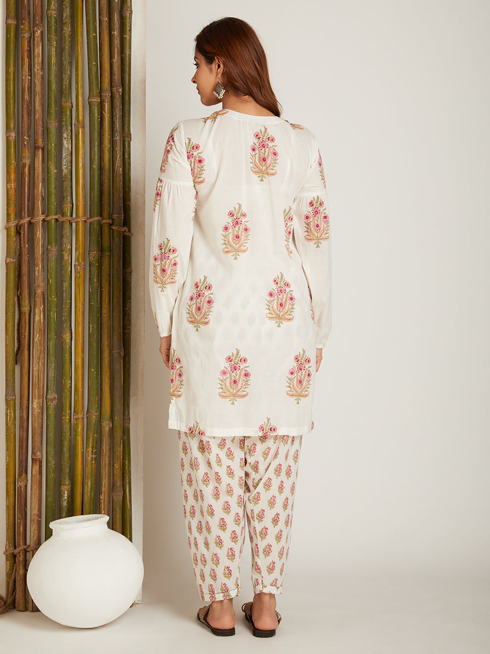 Off White Block Printed Kurta with Salwar