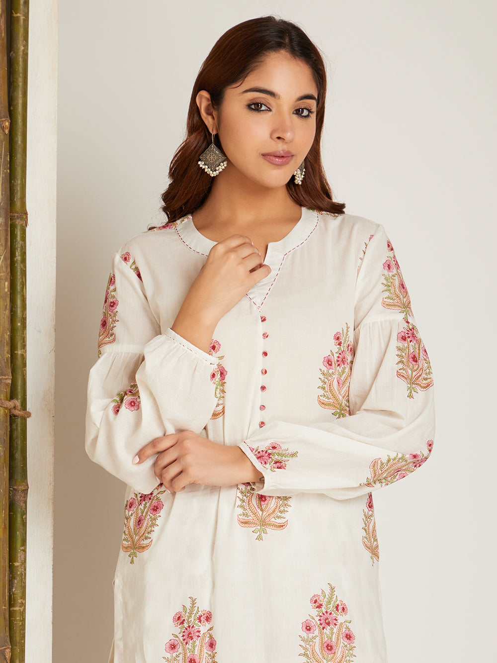 Off White Block Printed Kurta with Salwar