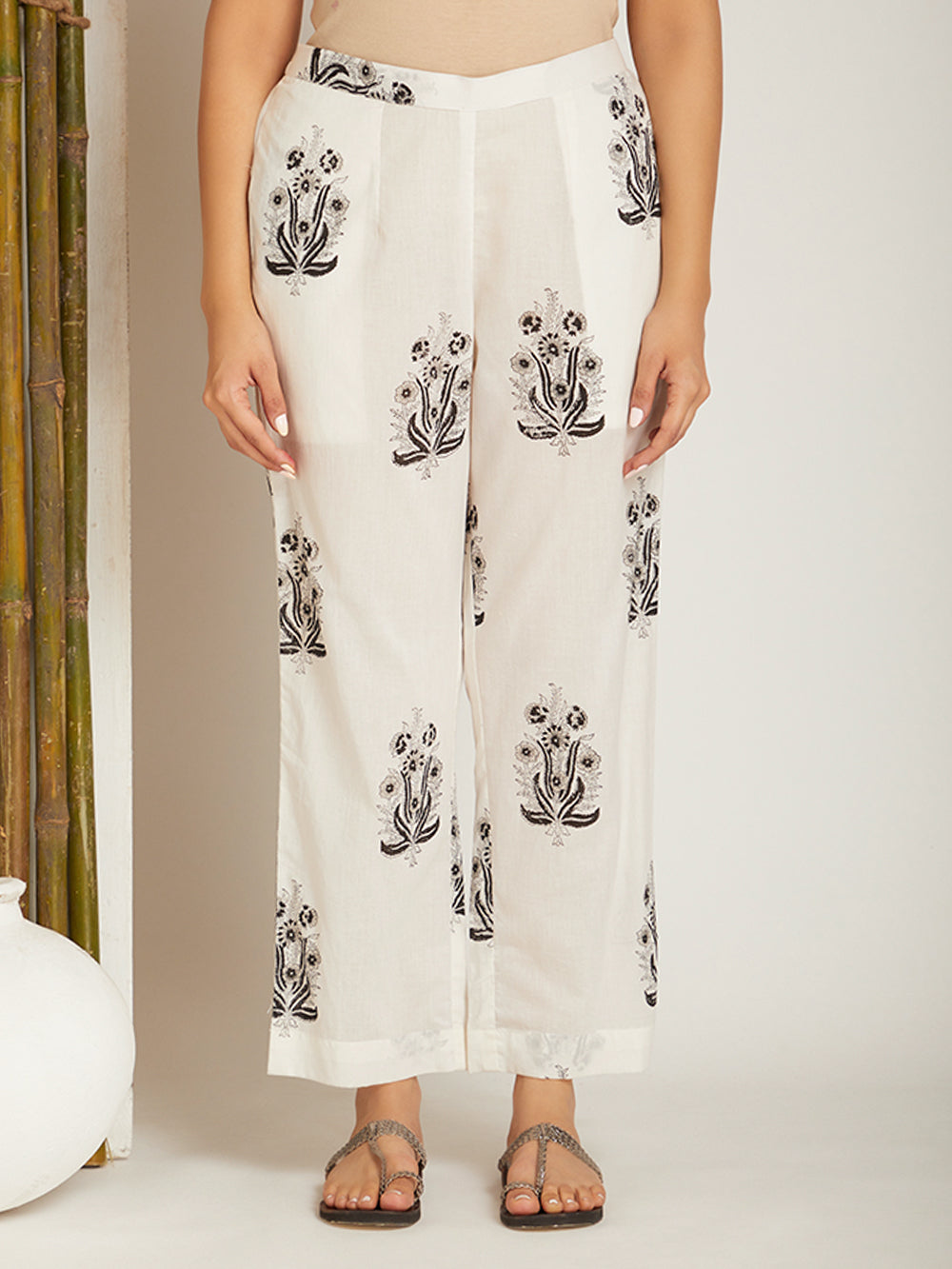 Block Printed A-line Kurta & Pant with Pintuck Detailing