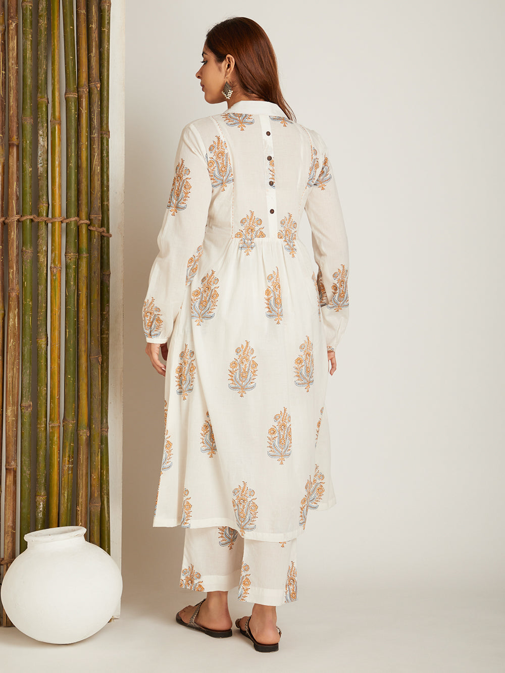 Block Printed A-line Kurta & Pant with Pintuck Detailing