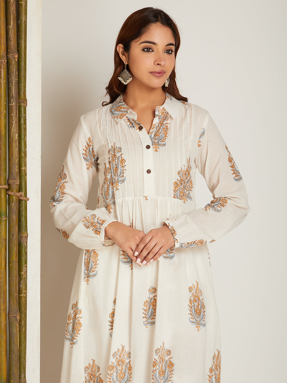 Block Printed A-line Kurta & Pant with Pintuck Detailing