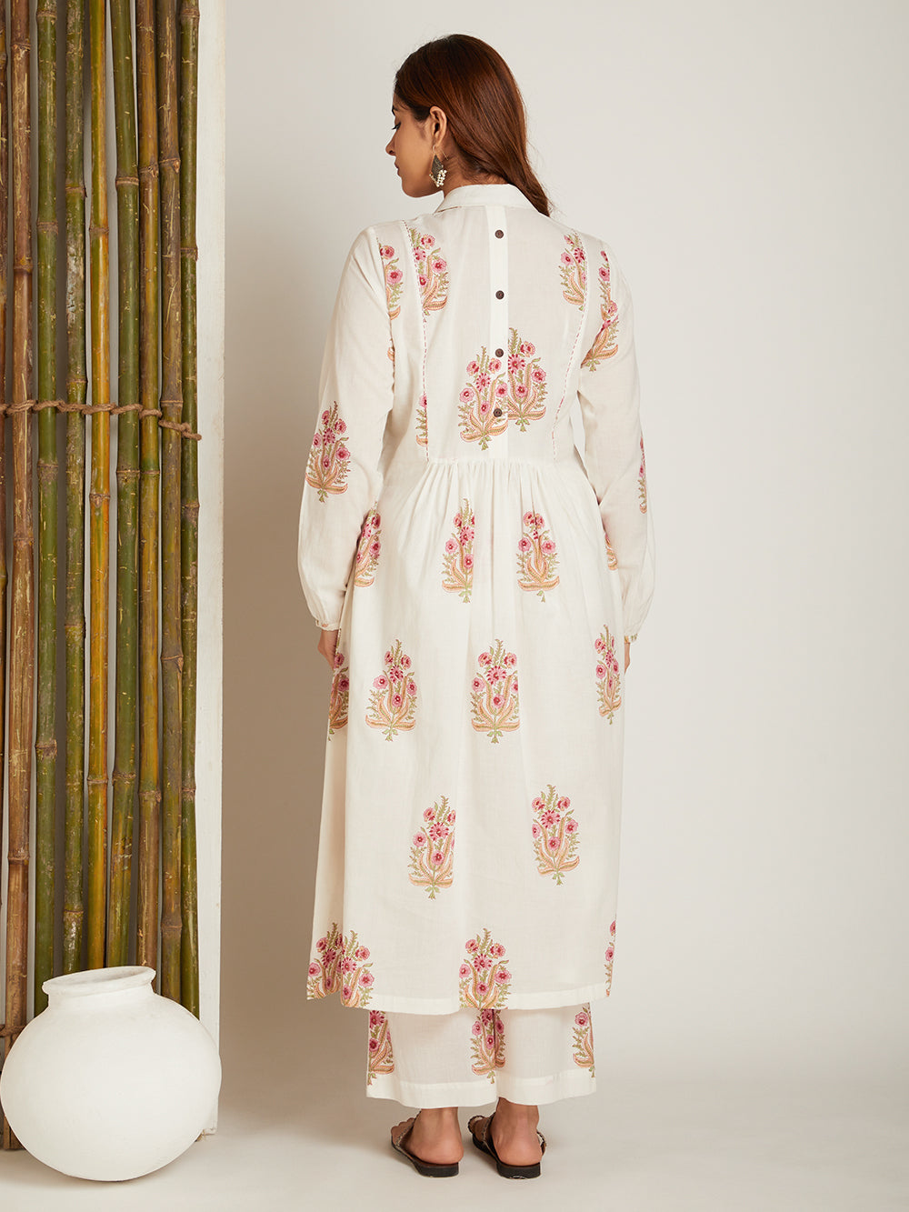 Block Printed A-line Kurta & Pant with Pintuck Detailing