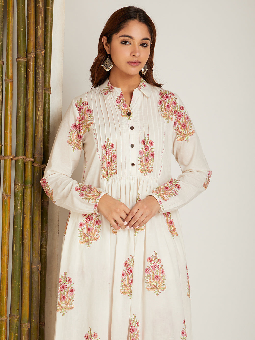 Block Printed A-line Kurta & Pant with Pintuck Detailing
