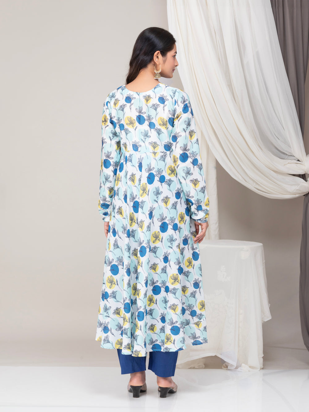 Blue Muslin A-Line Suit Set -Set of 2