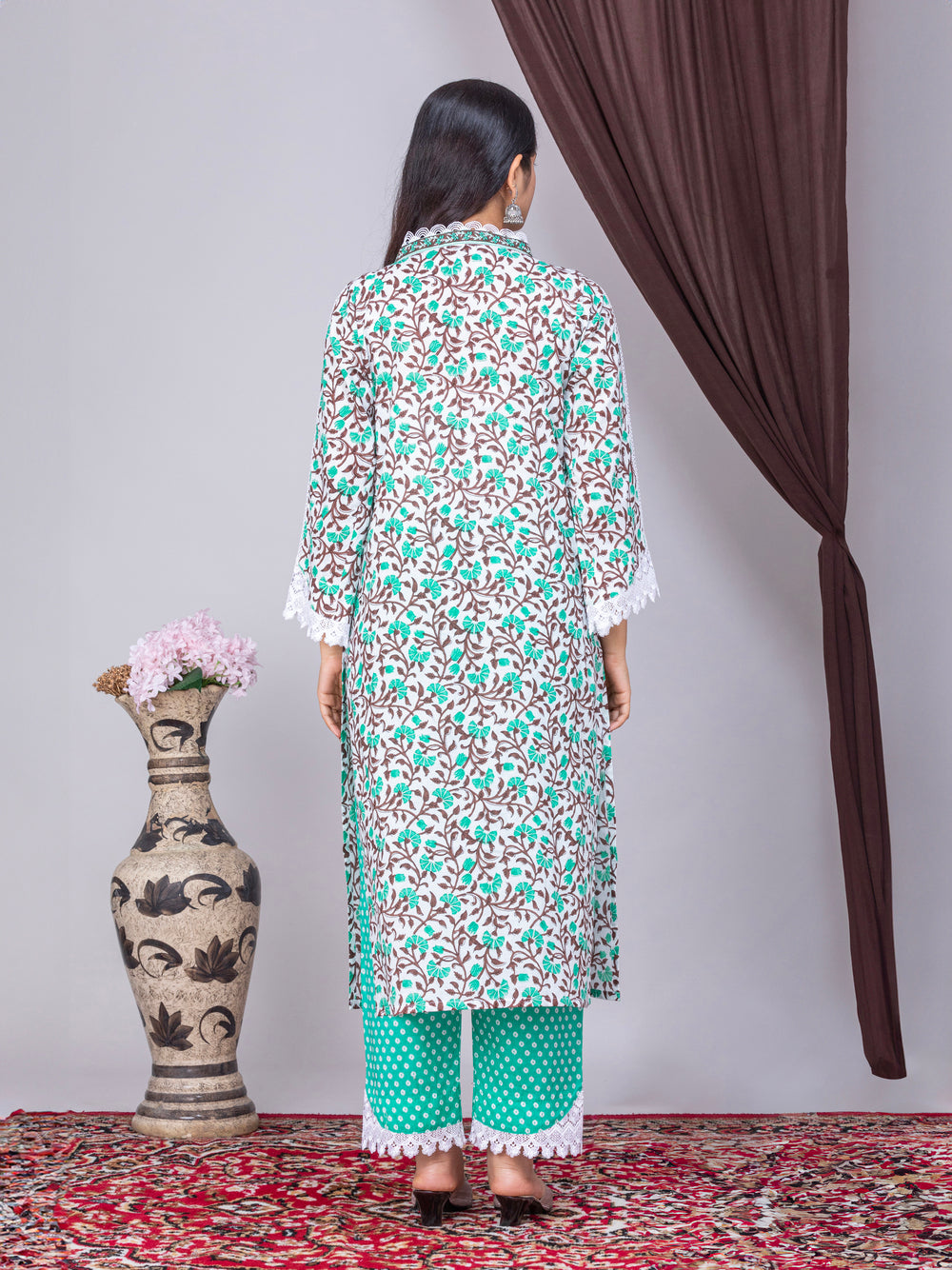 Sea Green Hand Block Print Suit Set- Set of 3