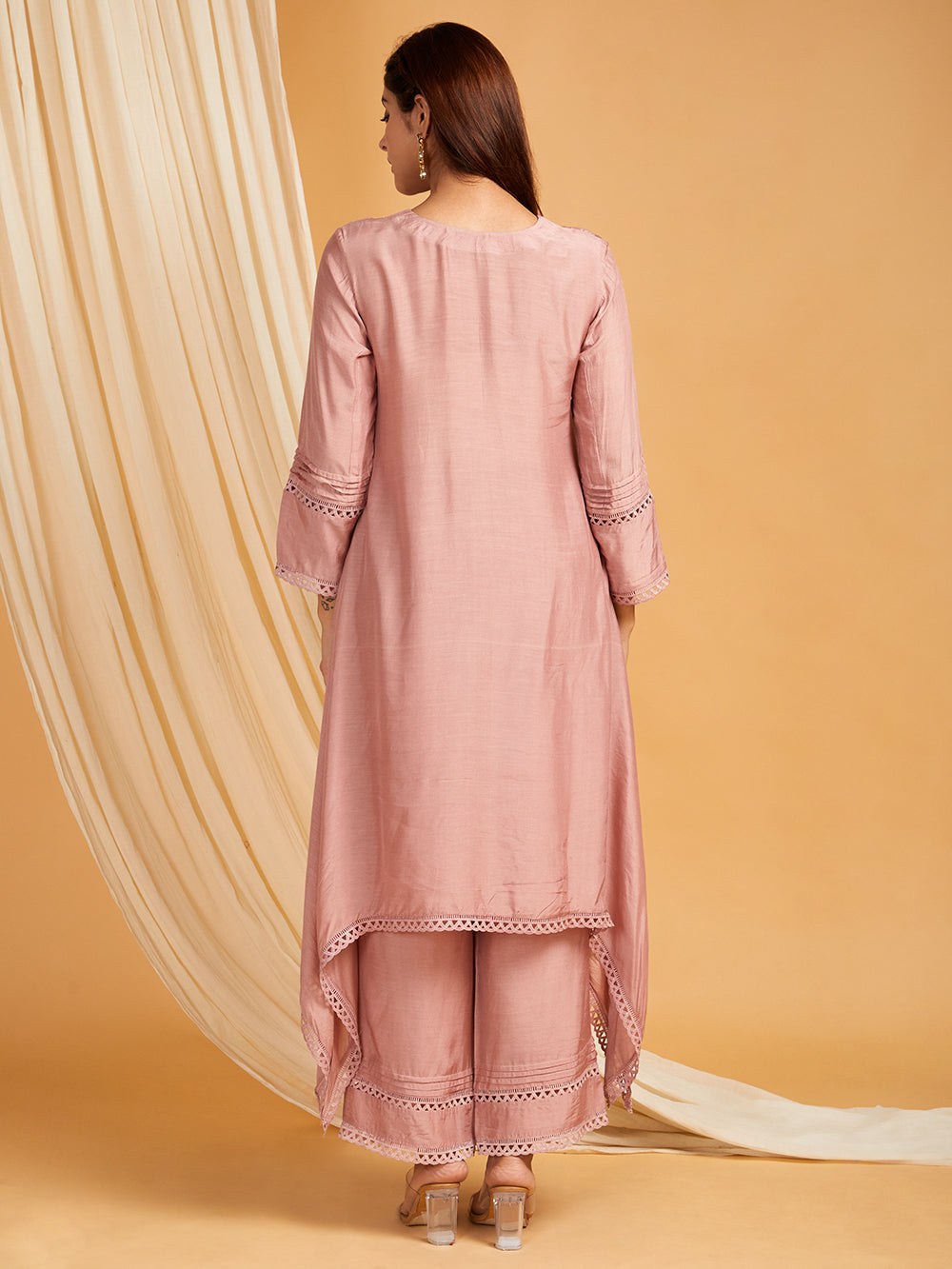 Old Rose Pink A-Line Cotton Silk Kurta with Small Slit