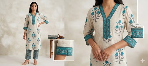 Meher Teal Blossom Printed Kurta Set
