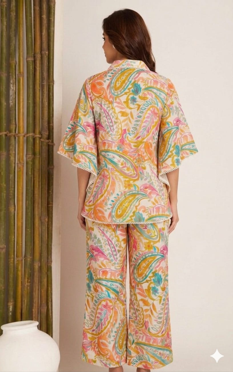 Women’s Multicolor Paisley Print Kaftan Co-Ord Set