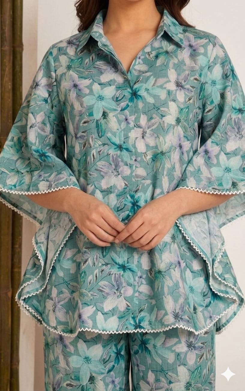 Women’s Sage Green Floral Print Kaftan Co-Ord Set