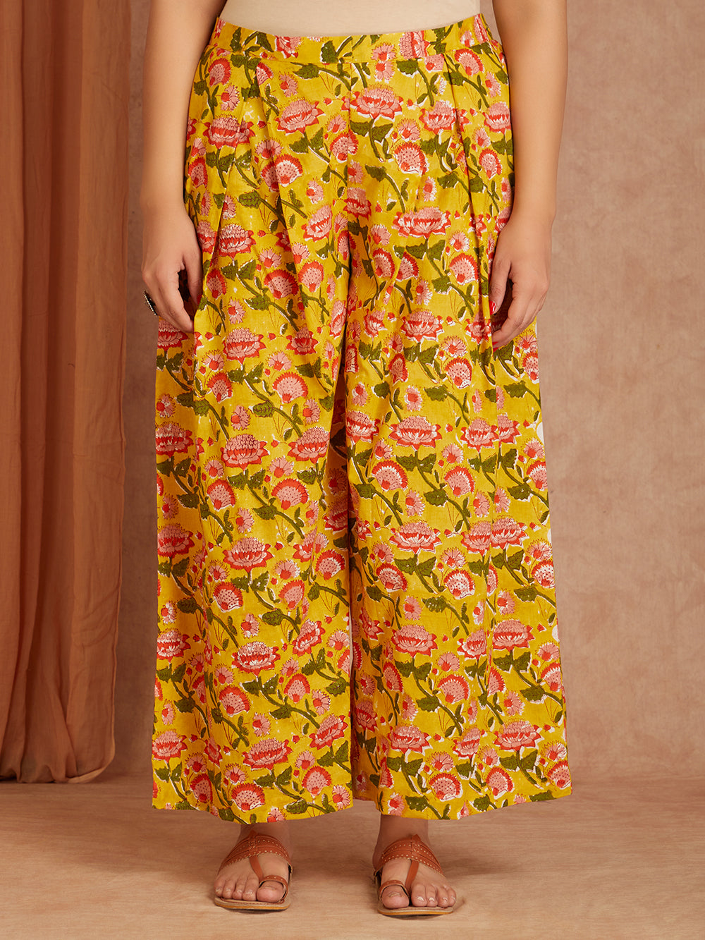 Red Cotton Short Kurta with Printed Palazzo- Set of 2