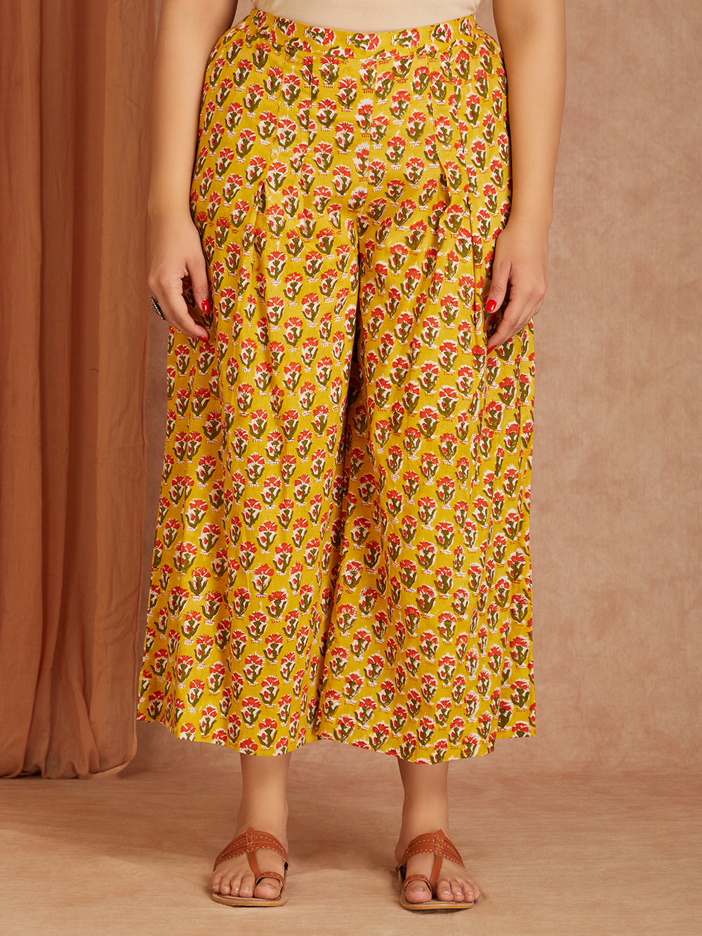 Yellow Cotton Kurta with Printed Palazzo- set of 2