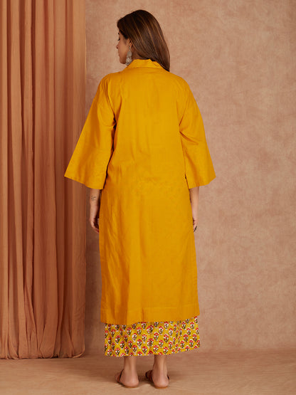 Yellow Cotton Kurta with Printed Palazzo- set of 2