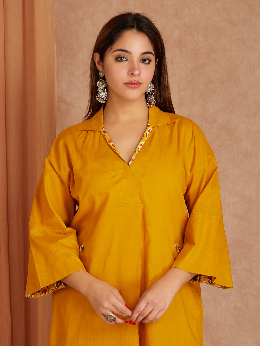 Yellow Cotton Kurta with Printed Palazzo- set of 2