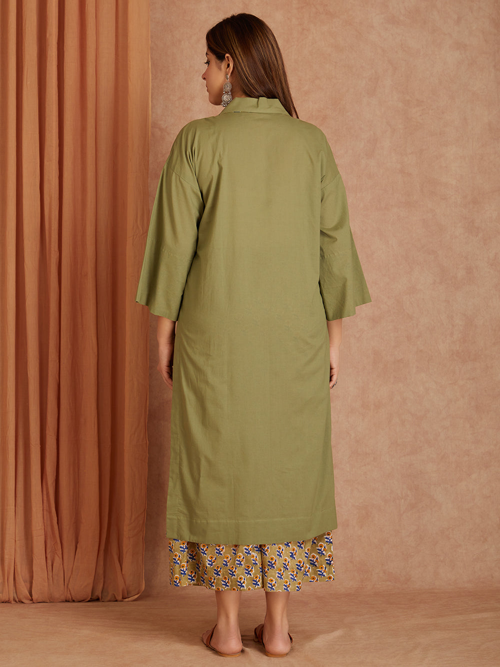 Olive Green Cotton Kurta with Printed Palazzo- set of 2