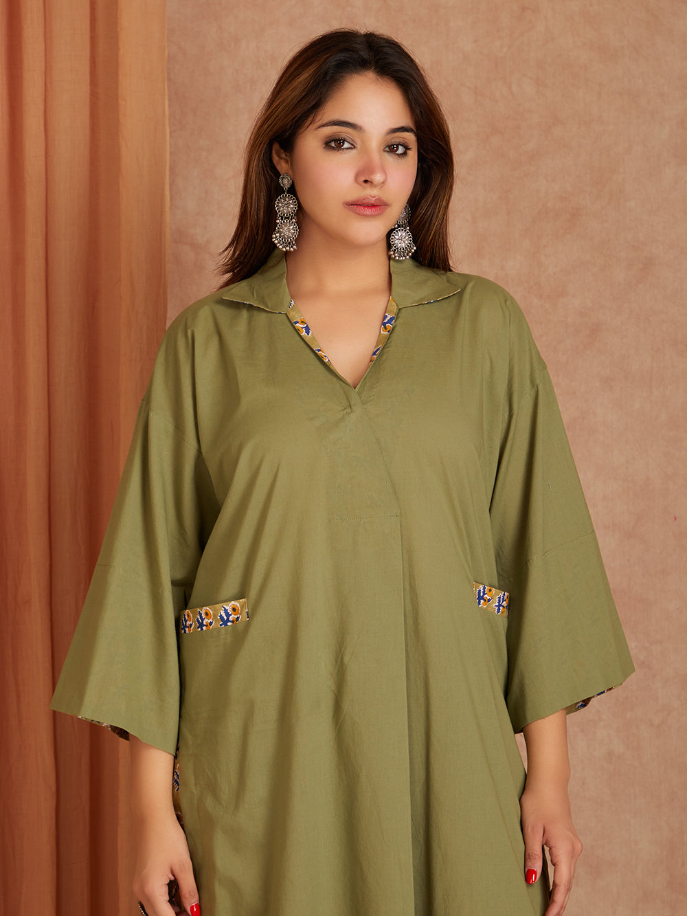 Olive Green Cotton Kurta with Printed Palazzo- set of 2