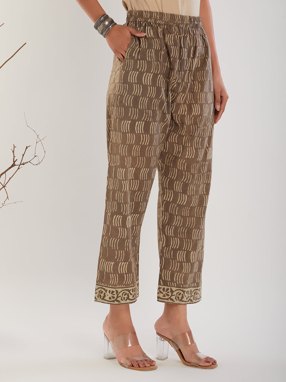 Yellow & Brown Cotton Hand Block Print Suit Set- Set of 3