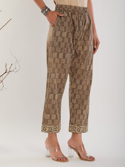 Yellow & Brown Cotton Hand Block Print Suit Set- Set of 3