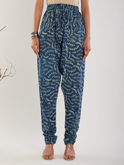 Blue & White Vanaspati Hand Block print cotton Churidar