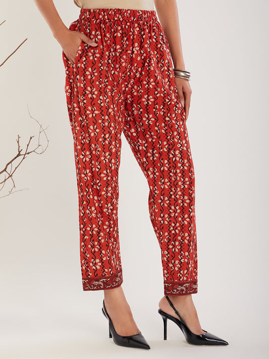 Red & Beige Vanaspati Ajrak Cotton Pant