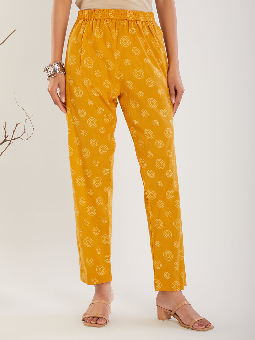 Mustard Chanderi Silk Hand Block Print Suit- Set  of 3