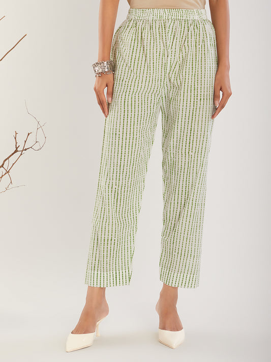 Green Hand Block Print Cotton Pant