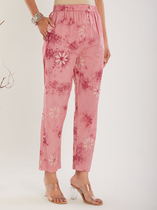 Pink Hand Block Print Chanderi Silk pant