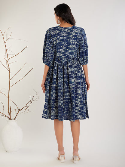 Indigo hand Block Print cotton Frock