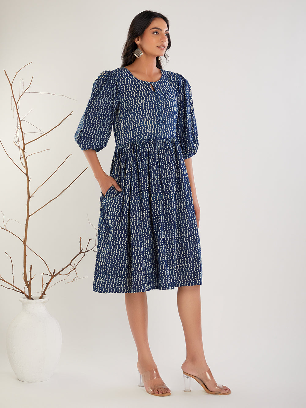 Indigo hand Block Print cotton Frock