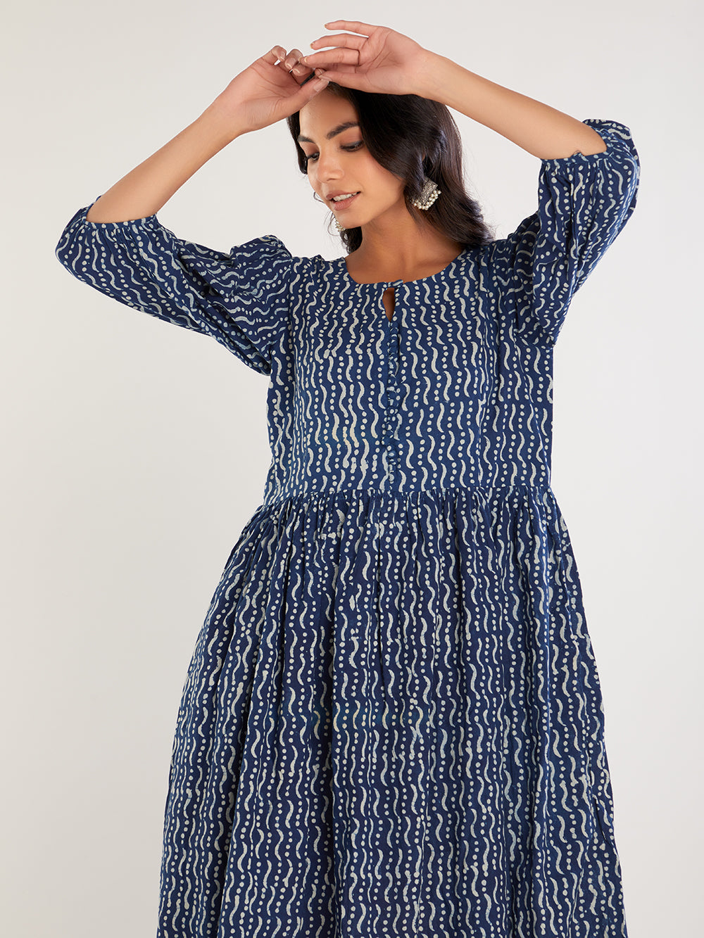 Indigo hand Block Print cotton Frock