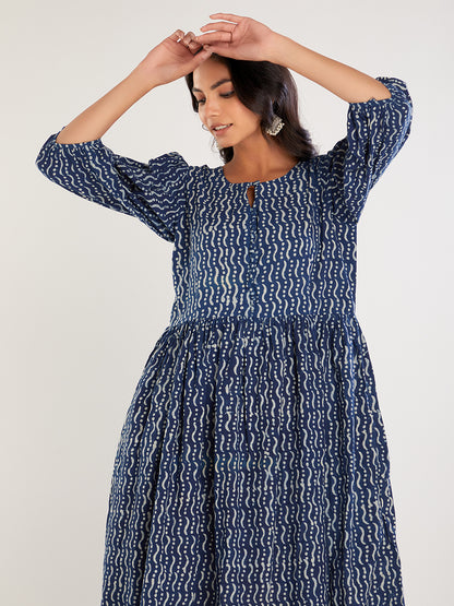 Indigo hand Block Print cotton Frock