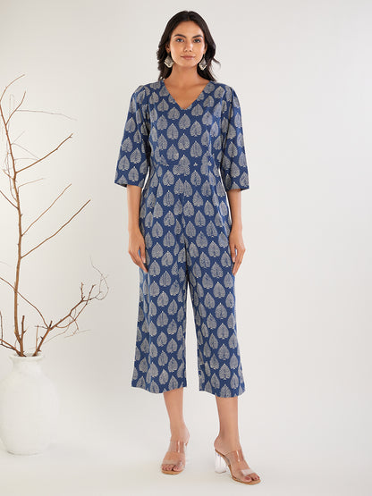 Indigo hand Block Print cotton Jumpsuit