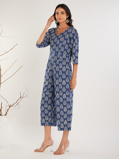 Indigo hand Block Print cotton Jumpsuit