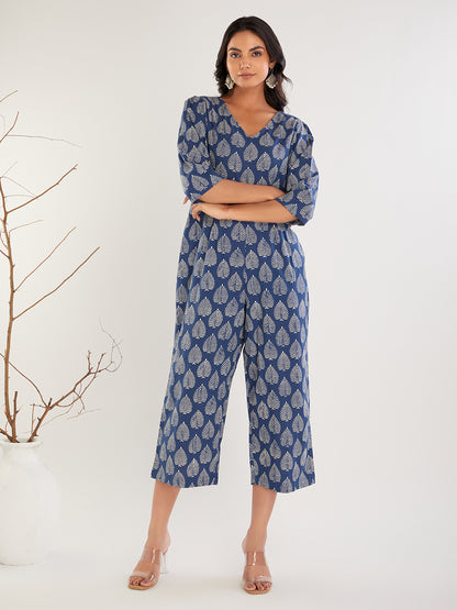 Indigo hand Block Print cotton Jumpsuit