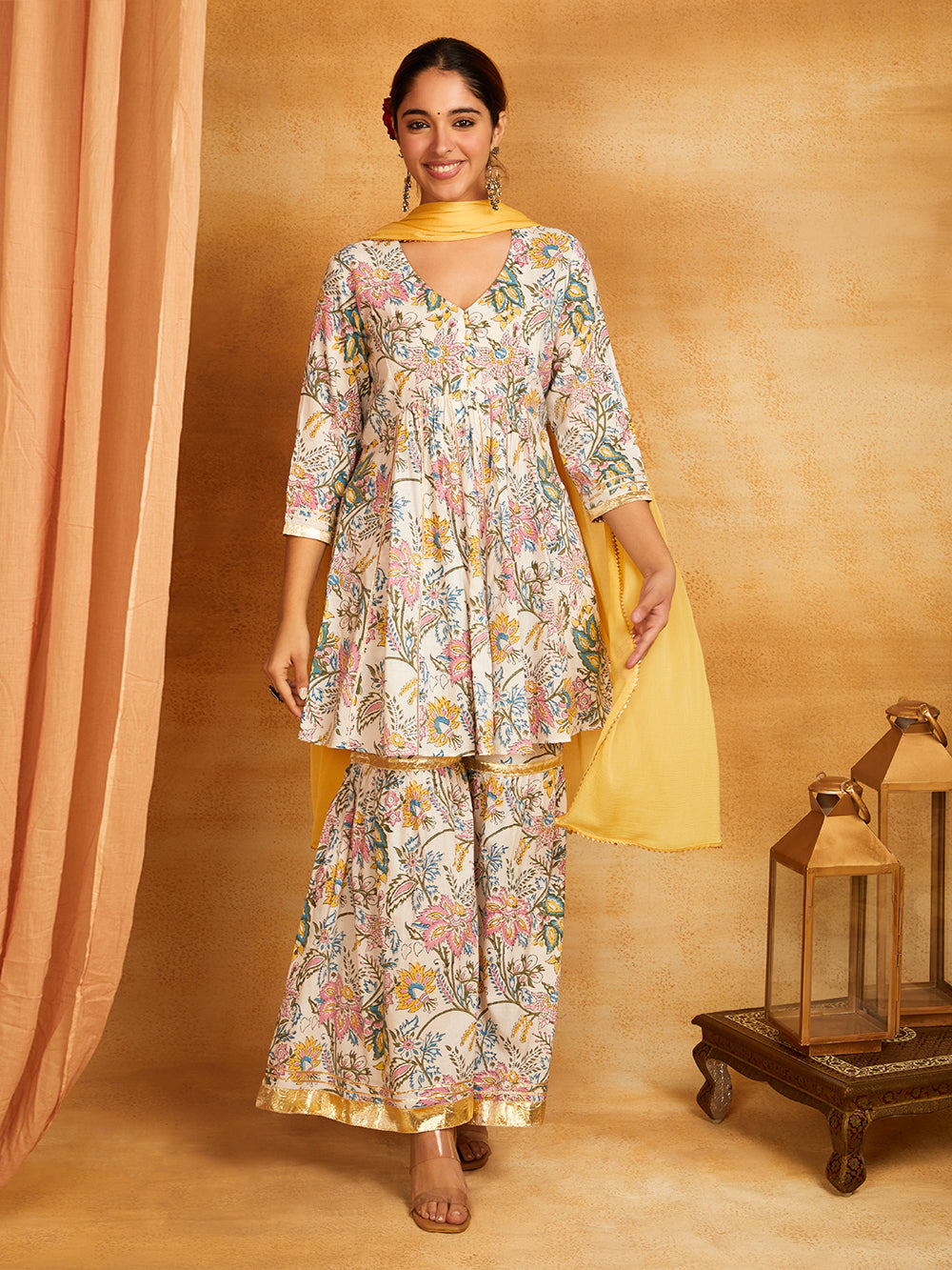 Yellow Kalidar with Gota Pati Kurta & Sharara - Set of 3