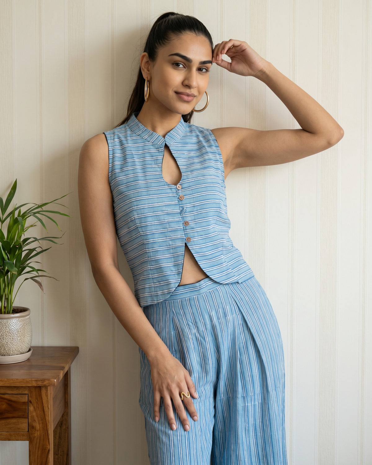 Sky Blue Stripes Cotton Co-Ord Set