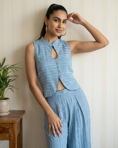 Sky Blue Stripes Cotton Co-Ord Set