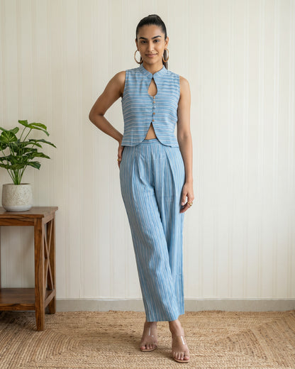 Sky Blue Stripes Cotton Co-Ord Set