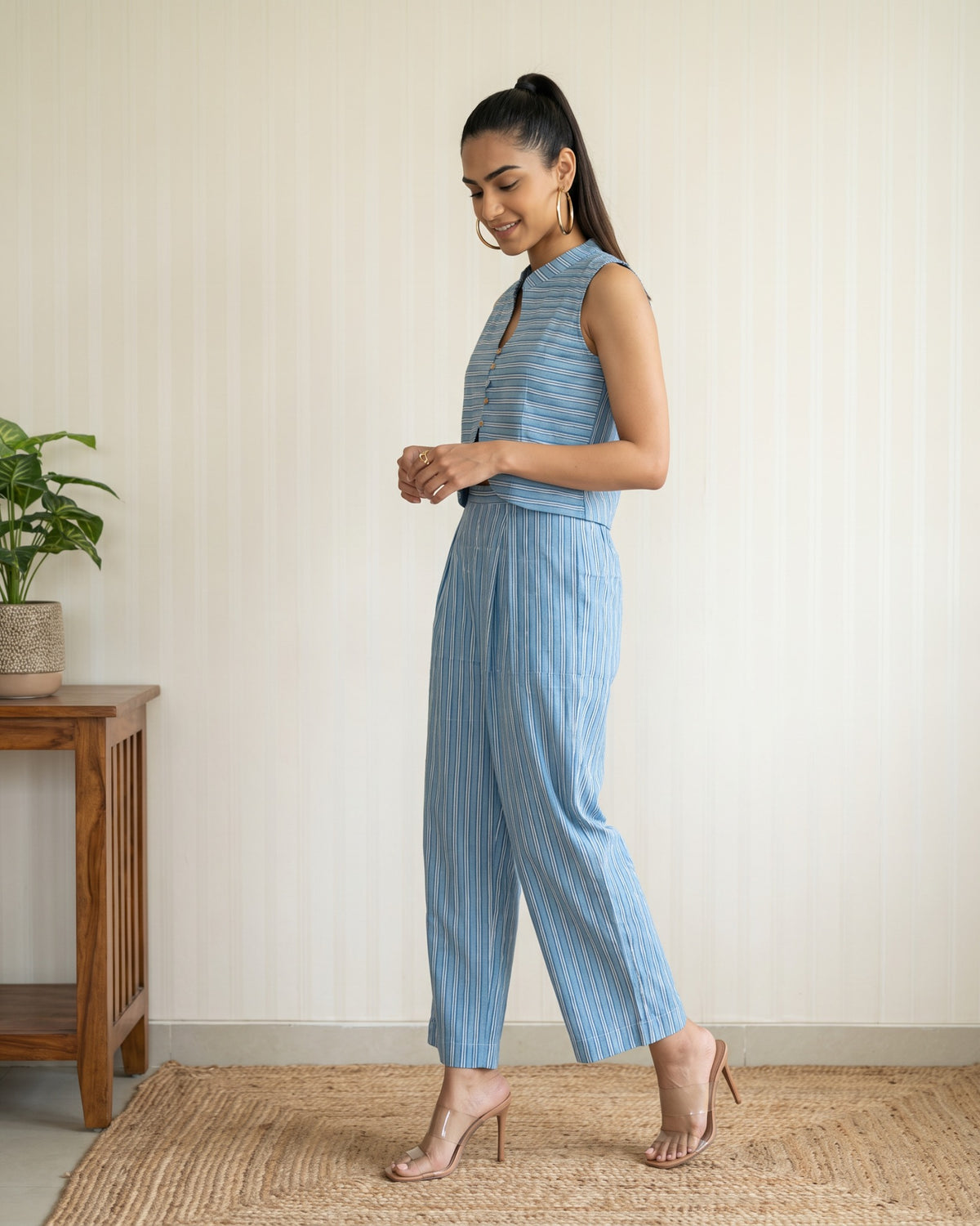 Sky Blue Stripes Cotton Co-Ord Set