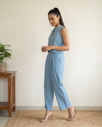 Sky Blue Stripes Cotton Co-Ord Set