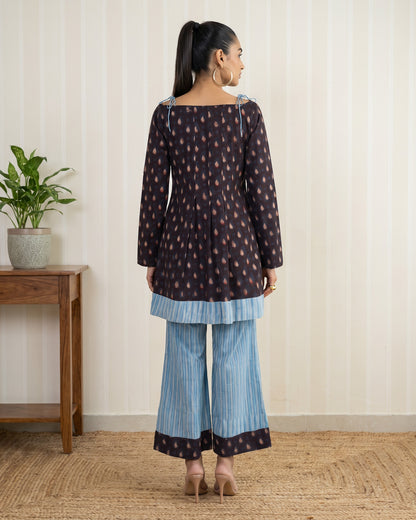 Blue Floral Block Printed Cotton Kurta & Straight Pants